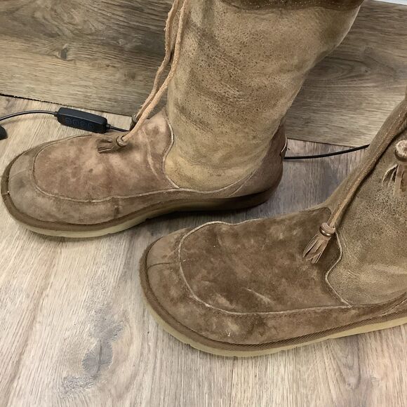 UGG Suburb Brown Suede Mid Calf Boot Womens 9 Leather Shearling Fur 5123 - Picture 4 of 8